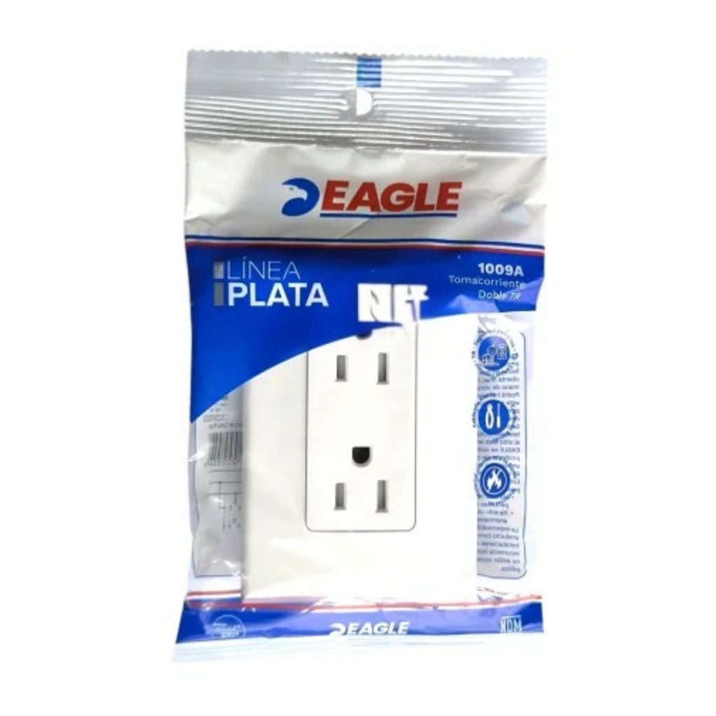 TOMACORRIENTE DOBLE EMPOTRAR POLARIZADO BLANCO 15 AMPERIOS 125V PLATA EAGLE.png