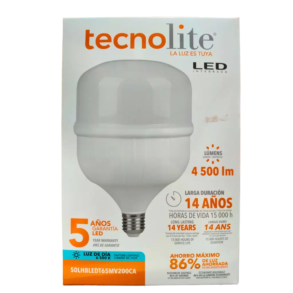 BOMBILLA LED 50 WATT LUZ DE DIA 6500K 50LHBLEDT65MV200CA TECNOLITE.webp