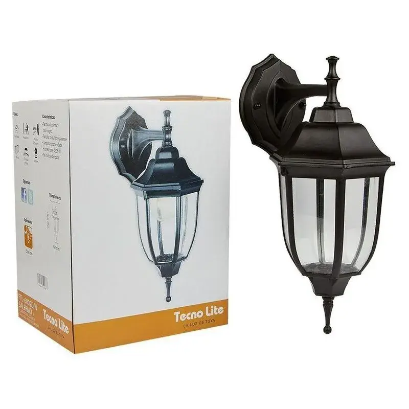 FAROL DE PARED NEGRO 60W, E27, IP44, FTL-6002D-N TECNOLITE.webp