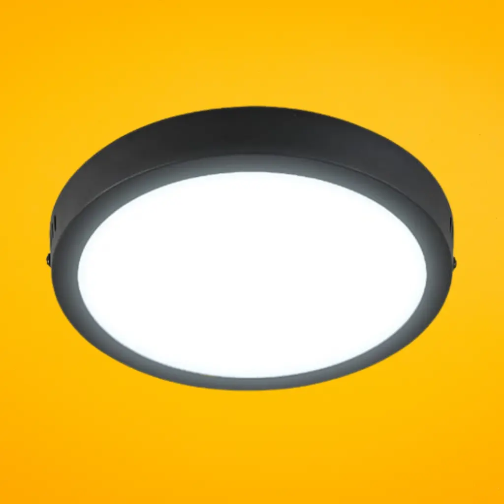 Panel LED Redondo Sobreponer Negro 18W Luz de Día.webp