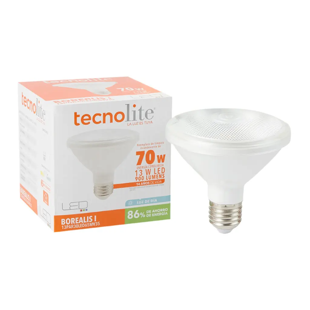 REFLECTOR 13 WATT LUZ DE DIA E27 6500K 13PAR30LED65MV35 TECNOLITE.webp