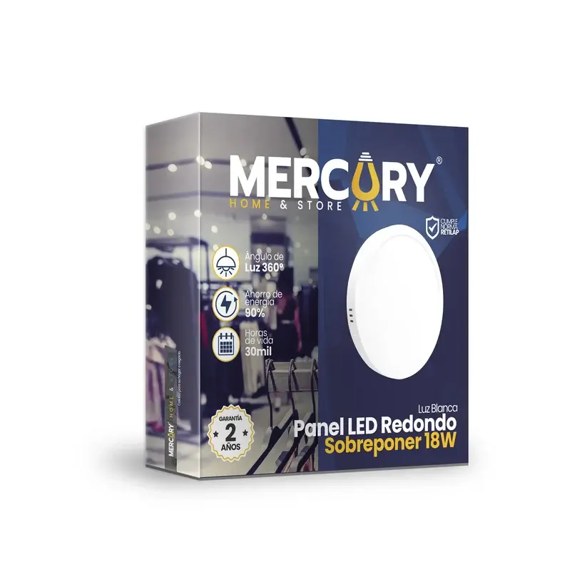PANEL LED REDONDO SOBREPONER BLANCO 18 WATT LUZ DE DIA MERCURY.webp