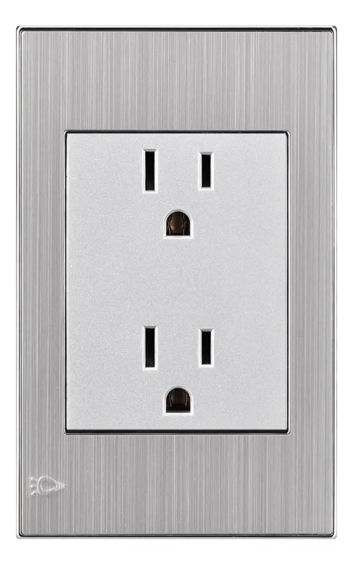 TOMACORRIENTE DOBLE POLARIZADO GRIS 15A 125V STAINLESS ETI46 MERCURY.webp