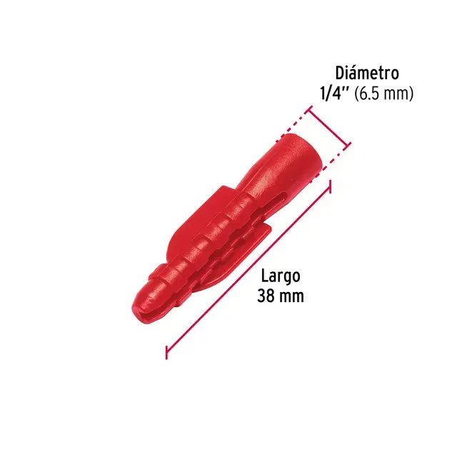 BOLSA CON 50 TAQUETES TARUGOS ROJOS EXPANSIVOS DE PLÁSTICO 1-4 FIERO.webp
