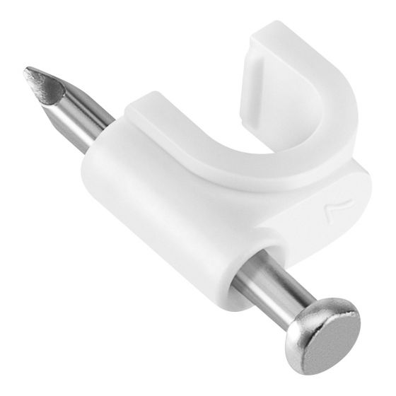 [GRAP0009] GRAPA REDONDA P/ CABLE COAXIAL 9MM BLANCA CON CLAVO DE ACERO ZEL
