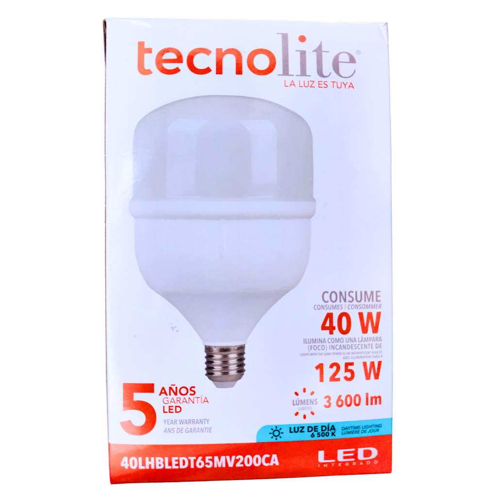 BOMBILLA LED 40 WATT LUZ DE DIA 6500K 40LHBLEDT65MV200CA TECNOLITE