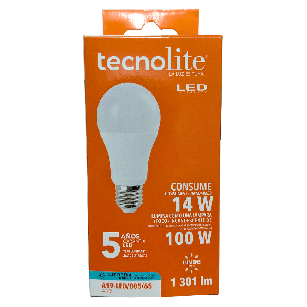 BOMBILLA LED 14 WATT LUZ DE DIA 6500K A19-LED/005/65 TECNOLITE