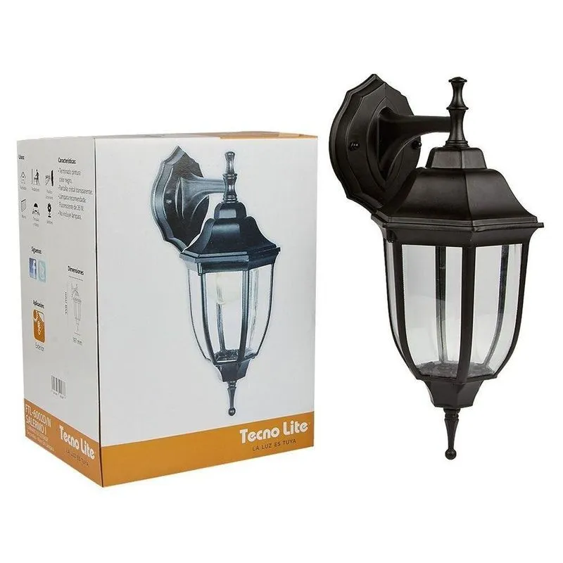 FAROL DE PARED NEGRO 60W, E27, IP44, FTL-6002D/N | TECNOLITE