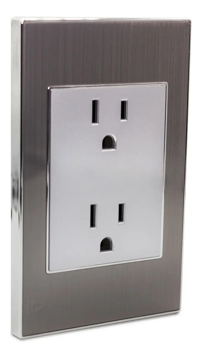 TOMACORRIENTE DOBLE POLARIZADO GRIS 15A 125V STAINLESS ETI46 MERCURY