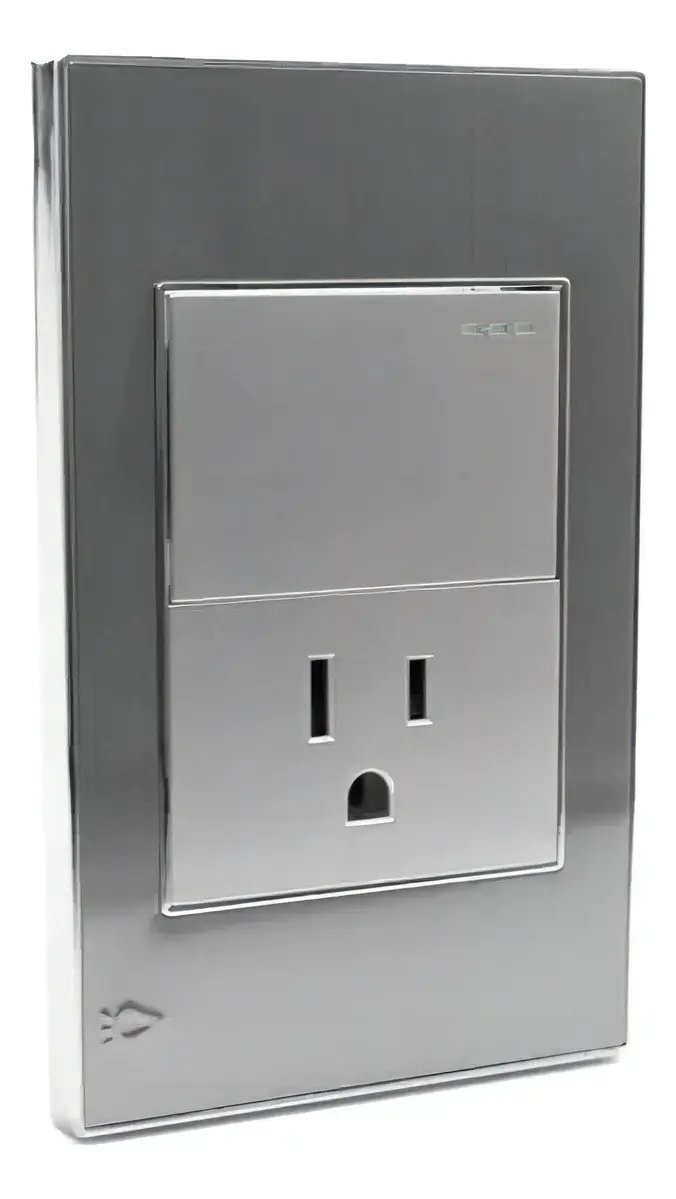 SWITCH COMBINADO POLARIZADO GRIS 15A 125V STAINLESS ETI47 MERCURY