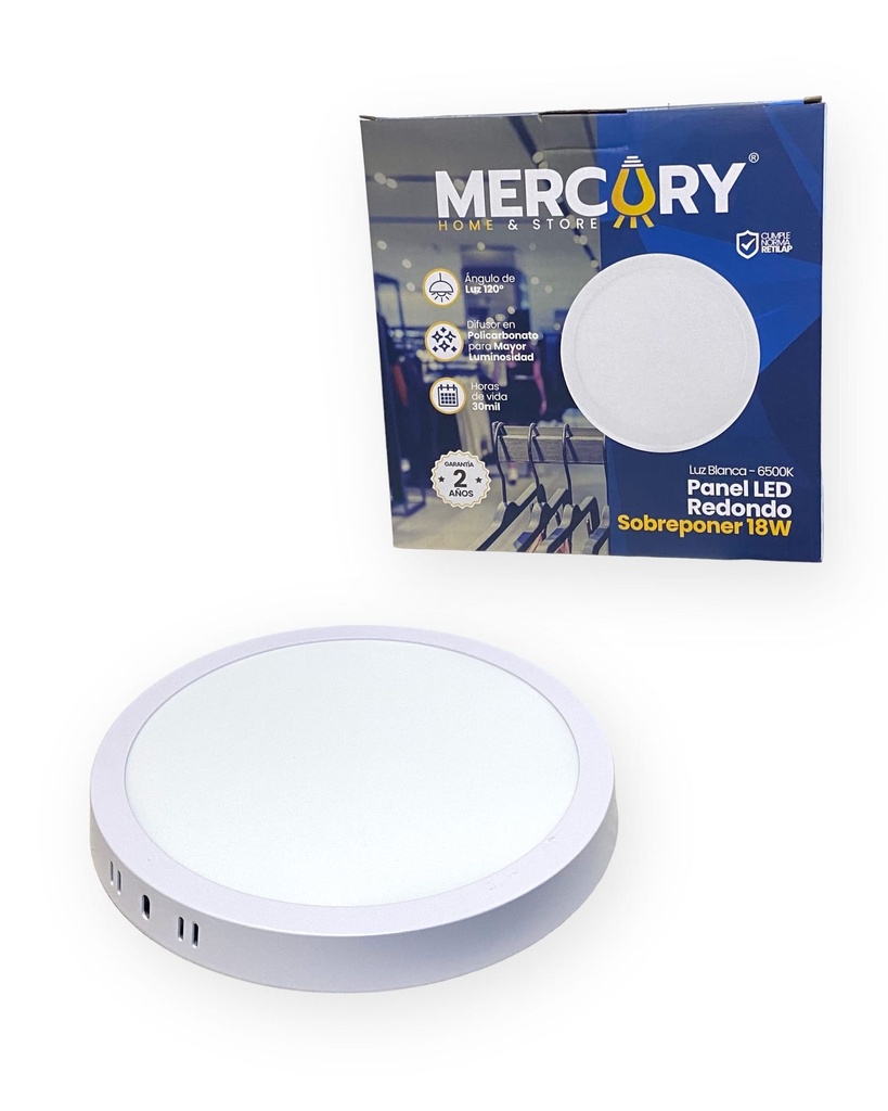 PANEL LED REDONDO SOBREPONER BLANCO 18 WATT LUZ DE DÍA | MERCURY